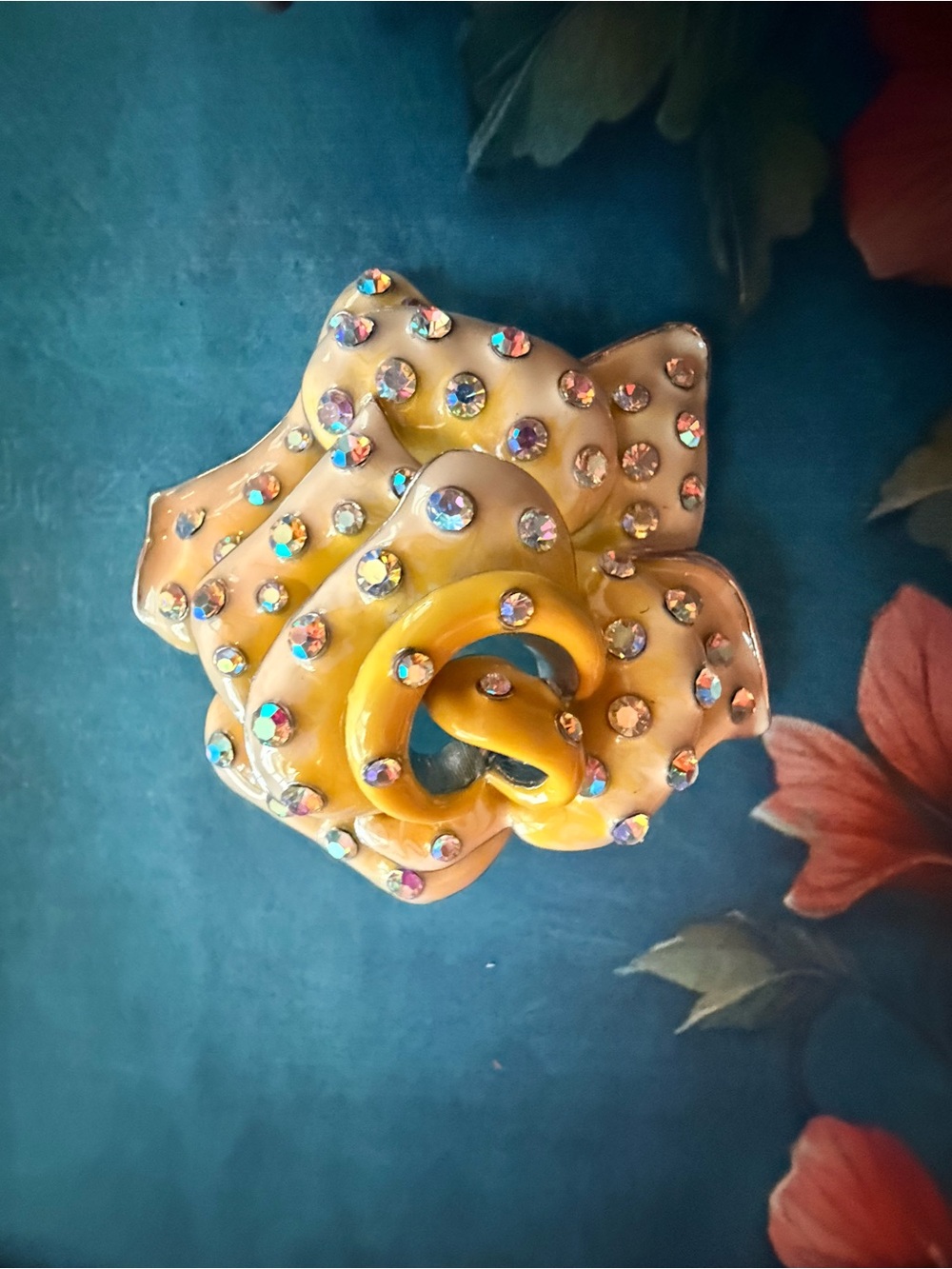 Large Yellow Crystal Floral Resin Brooch - Women Accessories